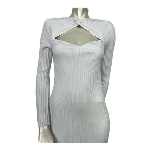 AMUR White Ribbed Cutout Long Sleeve Bodycon Midi Dress Size L - Picture 11 of 15